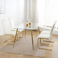 Modern Dining Chairs With Faux Leather Padded Seat Dining Living Room Chairs Upholstered Chair With Gold Metal Legs Design For Kitchen, Living, Bedroom, Dining Room Side Chairs Set Of 4 White Gold Metal