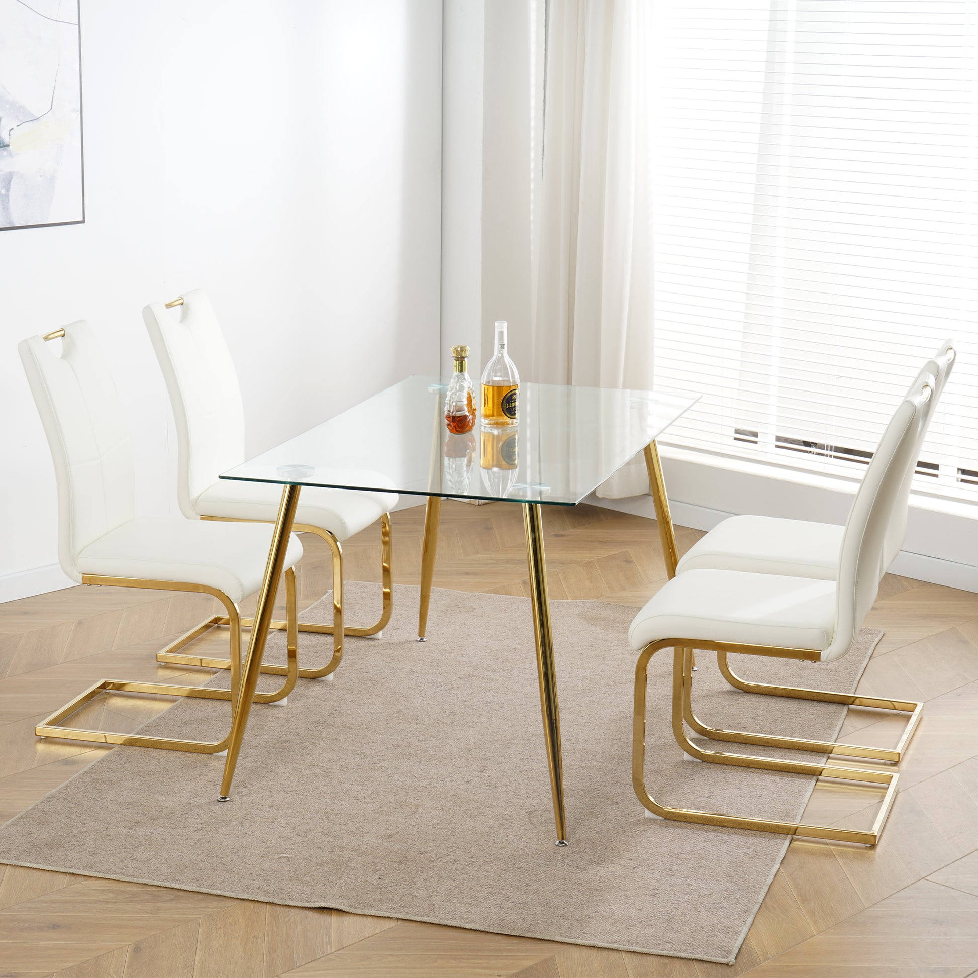 Modern Dining Chairs With Faux Leather Padded Seat Dining Living Room Chairs Upholstered Chair With Gold Metal Legs Design For Kitchen, Living, Bedroom, Dining Room Side Chairs Set Of 4 White Gold Metal