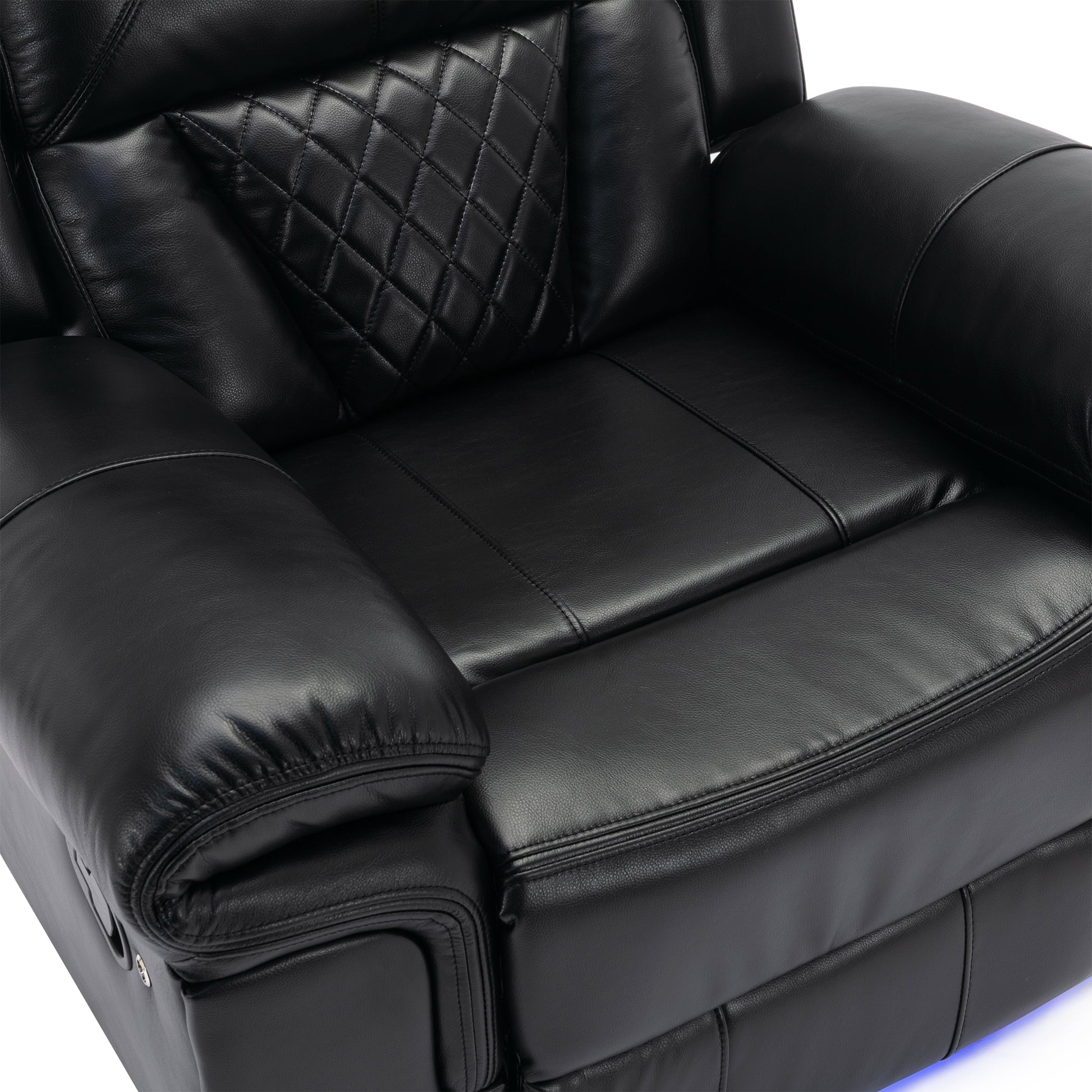 3 Pieces Recliner Sofa Sets Home Theater Seating Manual Recliner Chair With Center Console And Led Light Strip For Living Room, Black Black Foam Faux Leather