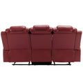 3 Pieces Recliner Sofa Sets Home Theater Seating Manual Recliner Chair With Center Console And Led Light Strip For Living Room, Wine Red Wine Red Foam Faux Leather