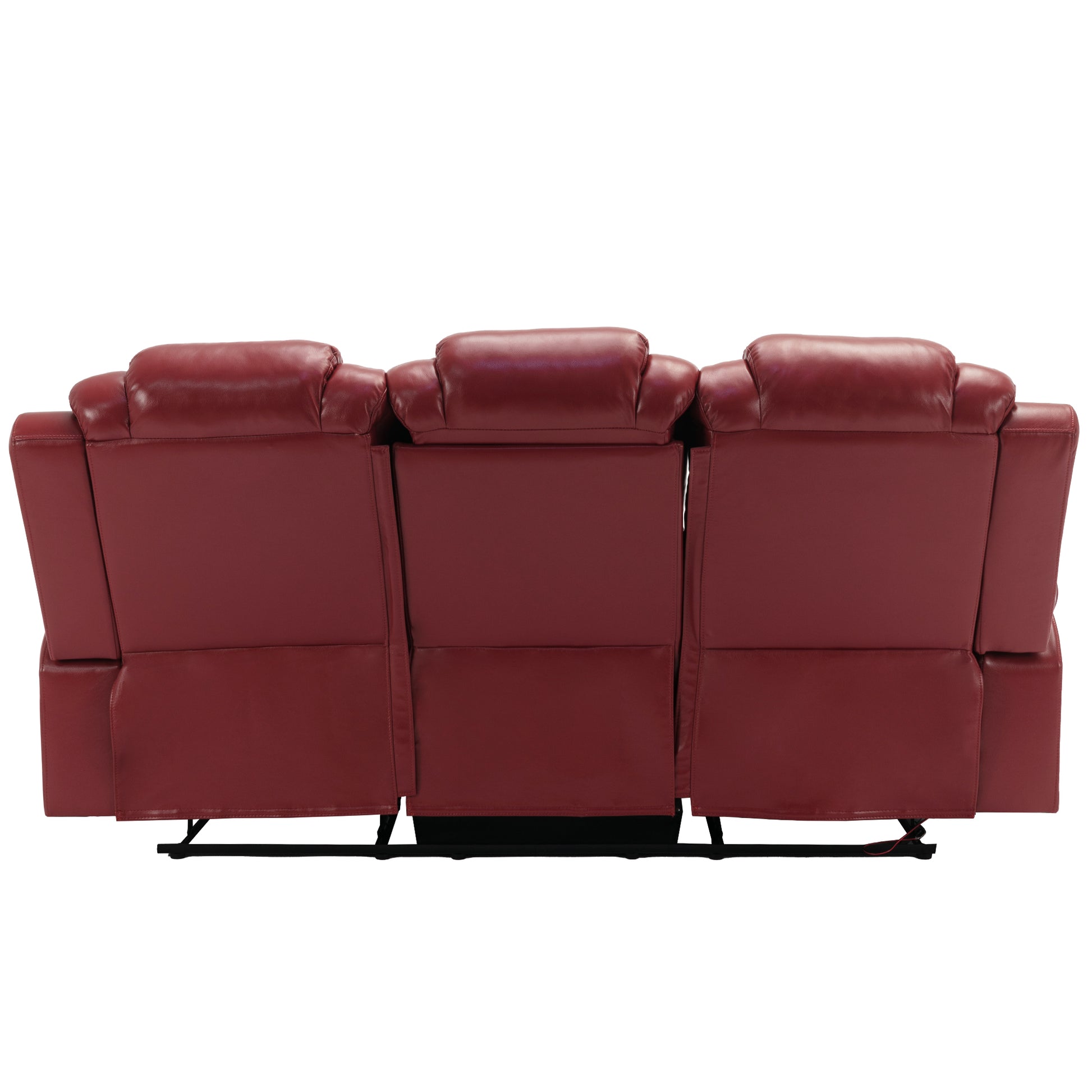 3 Pieces Recliner Sofa Sets Home Theater Seating Manual Recliner Chair With Center Console And Led Light Strip For Living Room, Wine Red Wine Red Foam Faux Leather