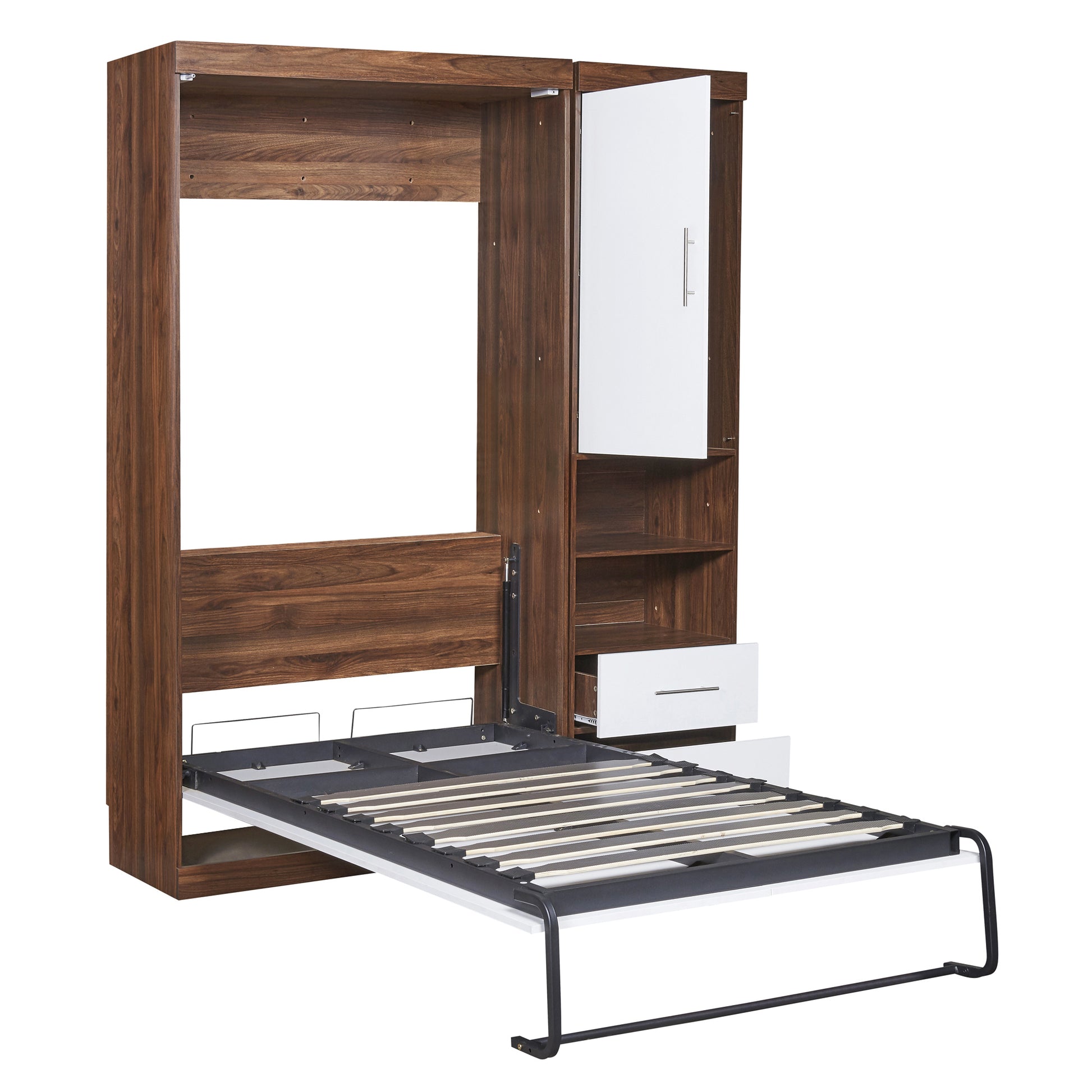 Twin Size Murphy Bed Wall Bed With Cabinet,White Twin White Solid Wood Mdf