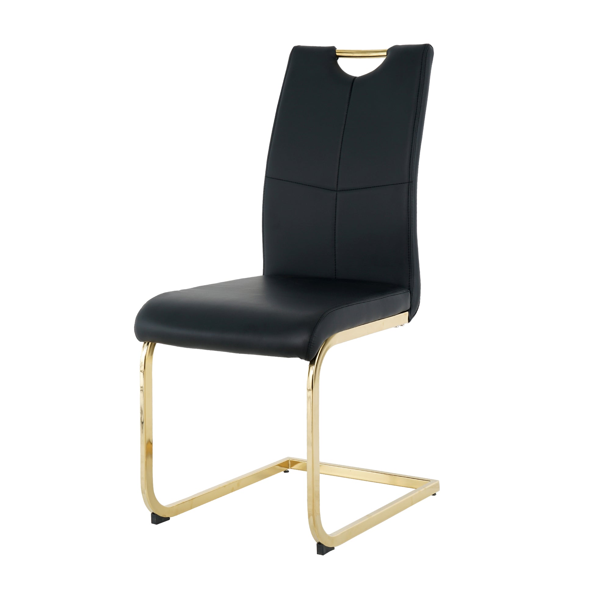 Modern Dining Chairs With Faux Leather Padded Seat Dining Living Room Chairs Upholstered Chair With Gold Metal Legs Design For Kitchen, Living, Bedroom, Dining Room Side Chairs Set Of 2 Black Gold Metal