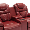 3 Pieces Recliner Sofa Sets Home Theater Seating Manual Recliner Chair With Center Console And Led Light Strip For Living Room, Wine Red Wine Red Foam Faux Leather