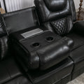 Home Theater Seating Manual Recliner Chair With Center Console And Led Light Strip For Living Room, Black Black Foam Faux Leather