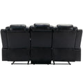 3 Pieces Recliner Sofa Sets Home Theater Seating Manual Recliner Chair With Center Console And Led Light Strip For Living Room, Black Black Foam Faux Leather