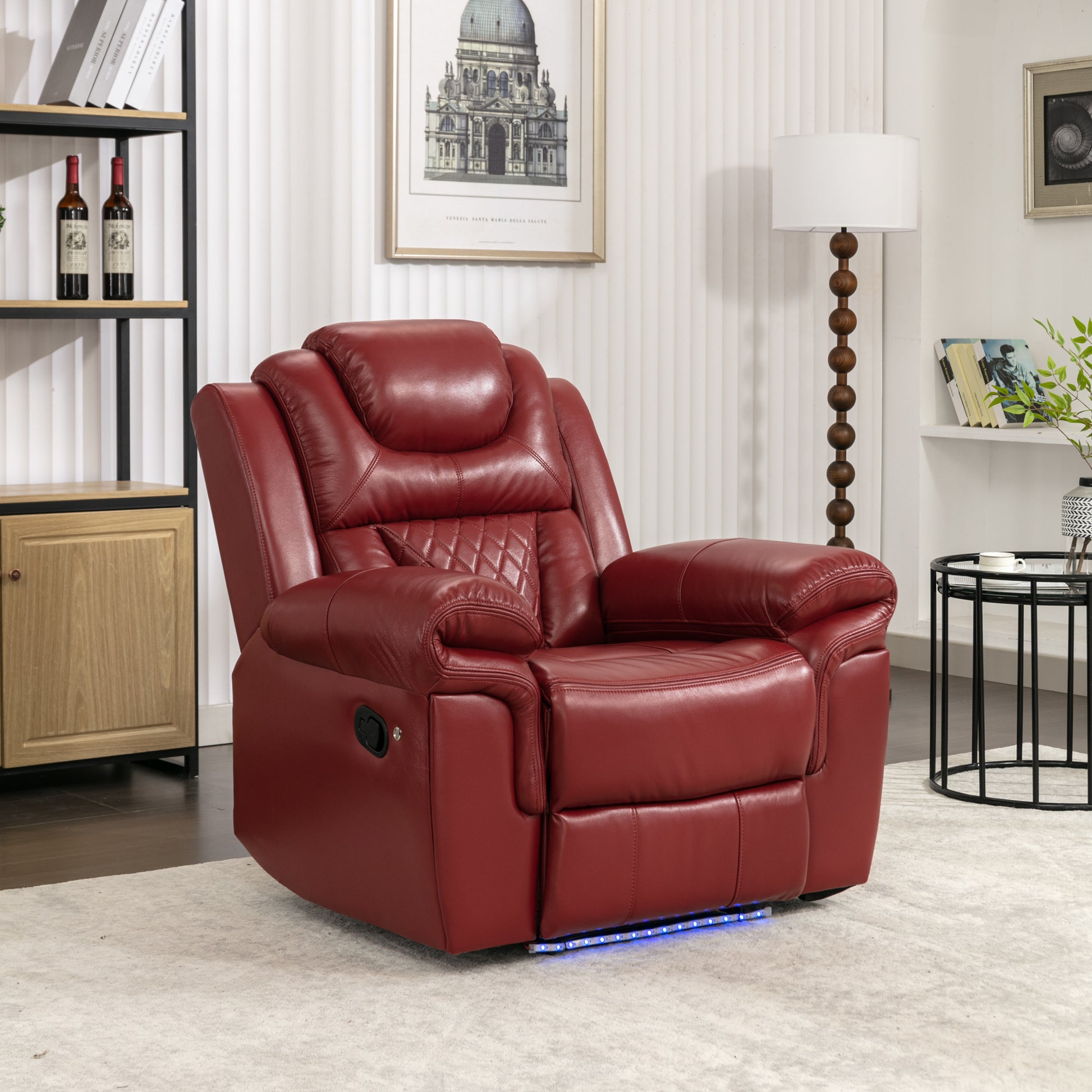 3 Pieces Recliner Sofa Sets Home Theater Seating Manual Recliner Chair With Center Console And Led Light Strip For Living Room, Wine Red Wine Red Foam Faux Leather