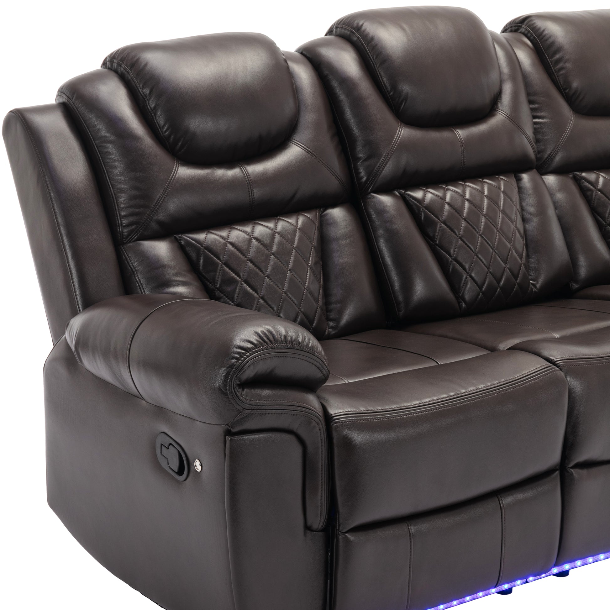 Home Theater Seating Manual Recliner Chair With Center Console And Led Light Strip For Living Room, Brown Brown Foam Faux Leather