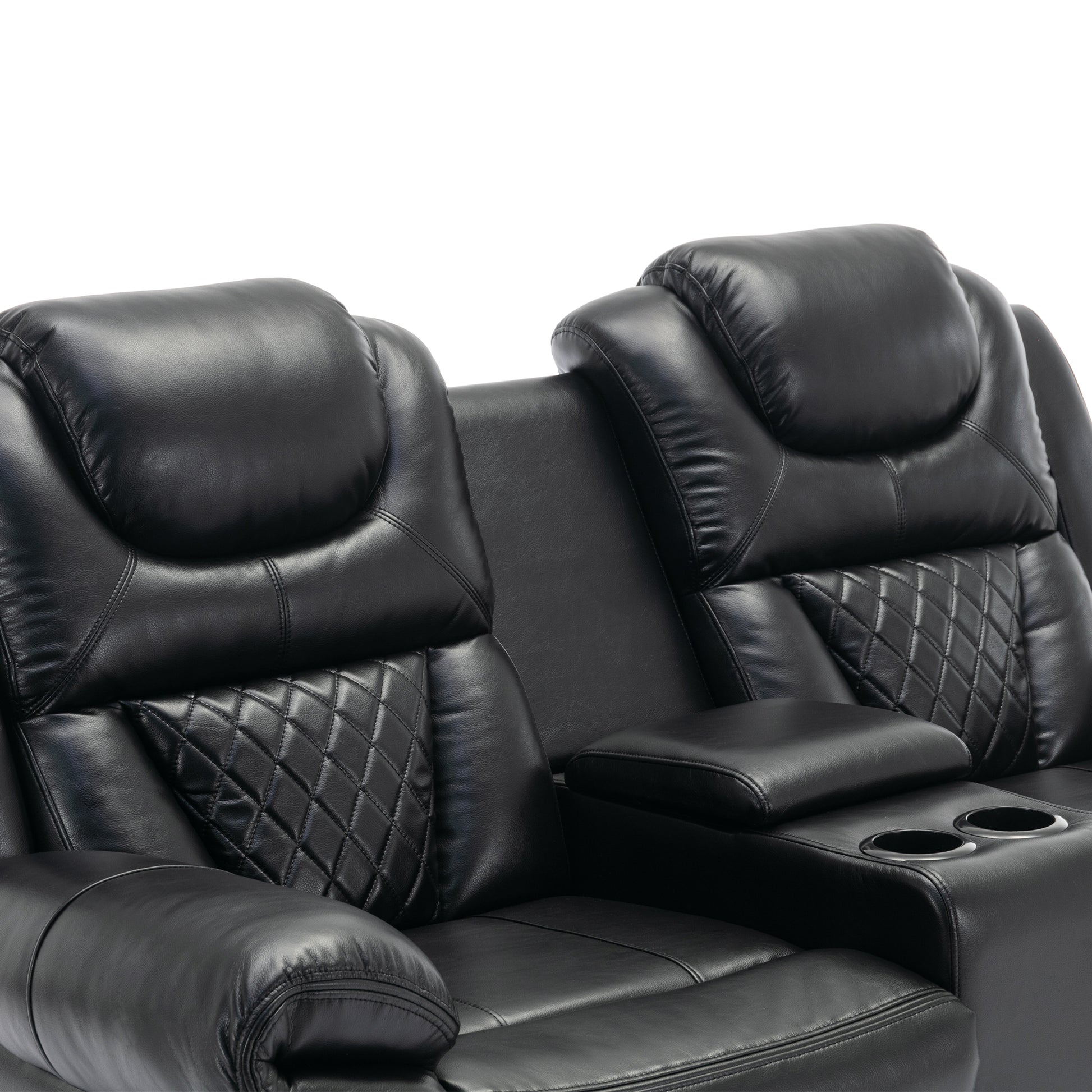 Home Theater Seating Manual Recliner Loveseat With Hide Away Storage, Cup Holders And Led Light Strip For Living Room, Black Black Foam Faux Leather