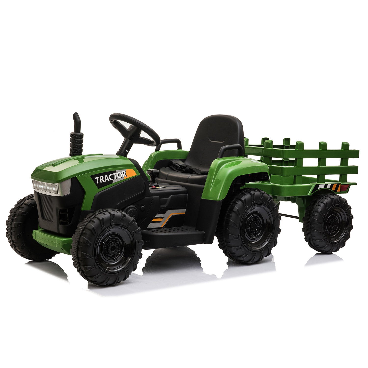 12V Kids Ride On Tractor With Trailer, Battery Powered Electric Car W Music, Usb, Music, Led Lights, Vehicle Toy For 3 To 6 Ages, Dark Green Blackish Green Polypropylene