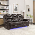 3 Pieces Recliner Sofa Sets Home Theater Seating Manual Recliner Chair With Center Console And Led Light Strip For Living Room, Brown Brown Foam Faux Leather