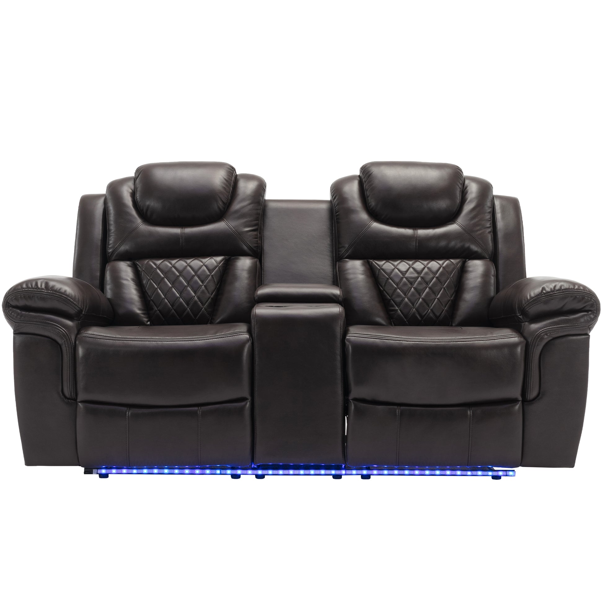 Home Theater Seating Manual Recliner Loveseat With Hide Away Storage, Cup Holders And Led Light Strip For Living Room, Brown Brown Foam Faux Leather