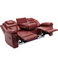 3 Pieces Recliner Sofa Sets Home Theater Seating Manual Recliner Chair With Center Console And Led Light Strip For Living Room, Wine Red Wine Red Foam Faux Leather