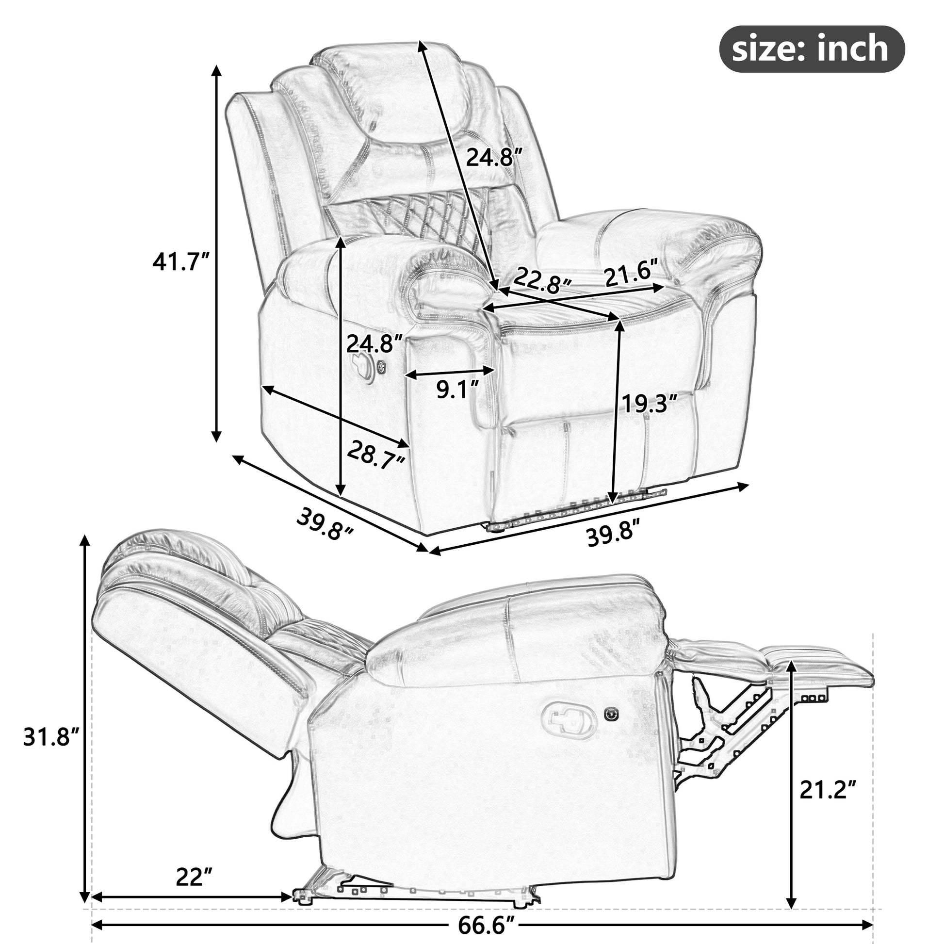 3 Pieces Recliner Sofa Sets Home Theater Seating Manual Recliner Chair With Center Console And Led Light Strip For Living Room, Black Black Foam Faux Leather