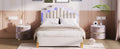 Full Size Upholstered Platform Bed With Led Lights And 4 Drawers, Stylish Irregular Metal Bed Legs Design, Beige Beige Velvet