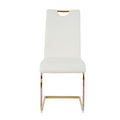 Modern Style Glass Dining Table, Elegant Transparent Design, Solid Support Base, White Dining Chair Set, Gold Plated Legs, Suitable For Restaurant Kitchen Use Set Of 5 White Gold Seats 4 Mdf Glass