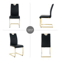 Modern Style Glass Dining Table, Elegant Transparent Design, Solid Support Base, Black Dining Chair Set, Gold Plated Chair Legs, Suitable For Restaurant Kitchen Use Set Of 5 Black Gold Seats 4 Mdf Glass