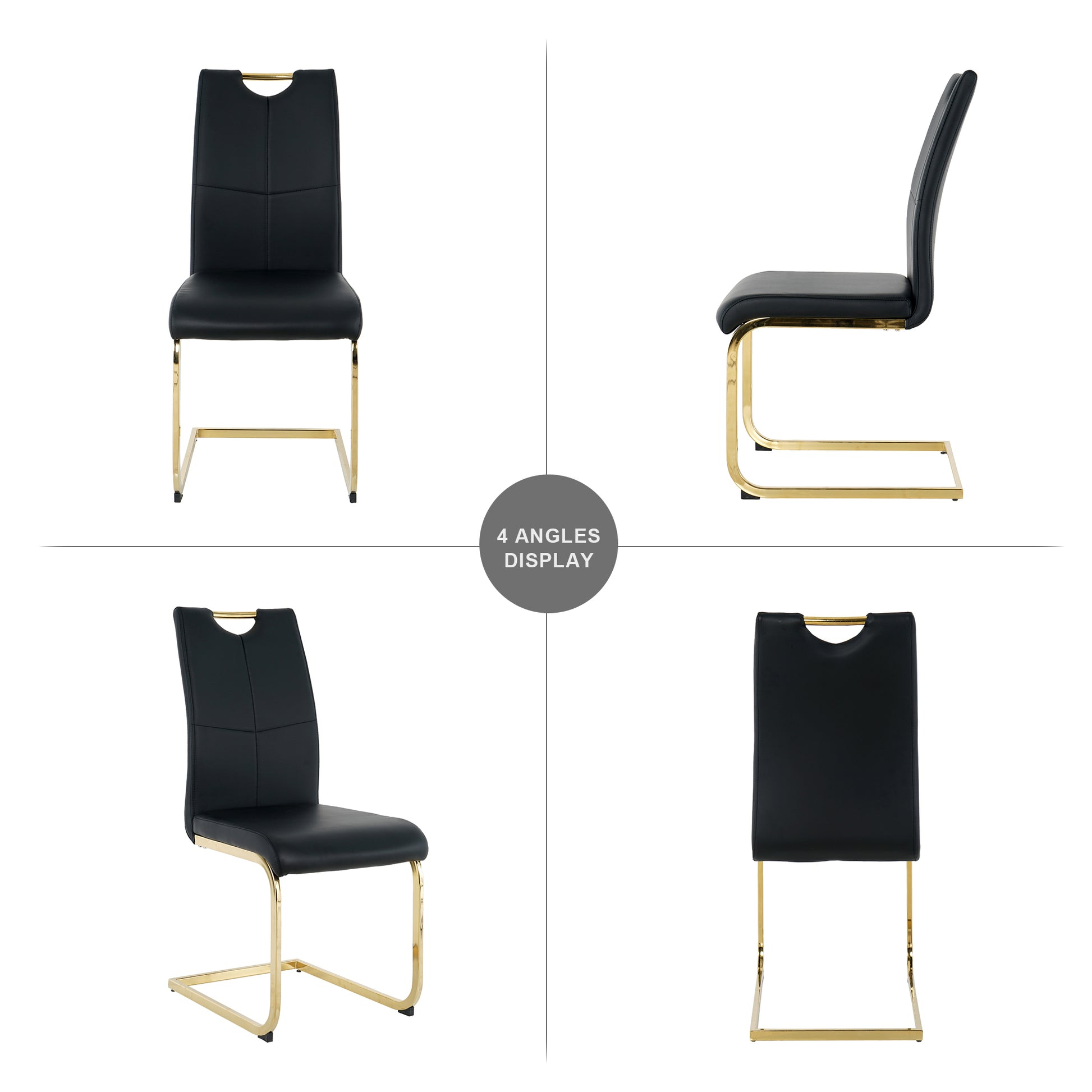 Modern Style Glass Dining Table, Elegant Transparent Design, Solid Support Base, Black Dining Chair Set, Gold Plated Chair Legs, Suitable For Restaurant Kitchen Use Set Of 9 Metal Glass Black Gold Mdf Metal