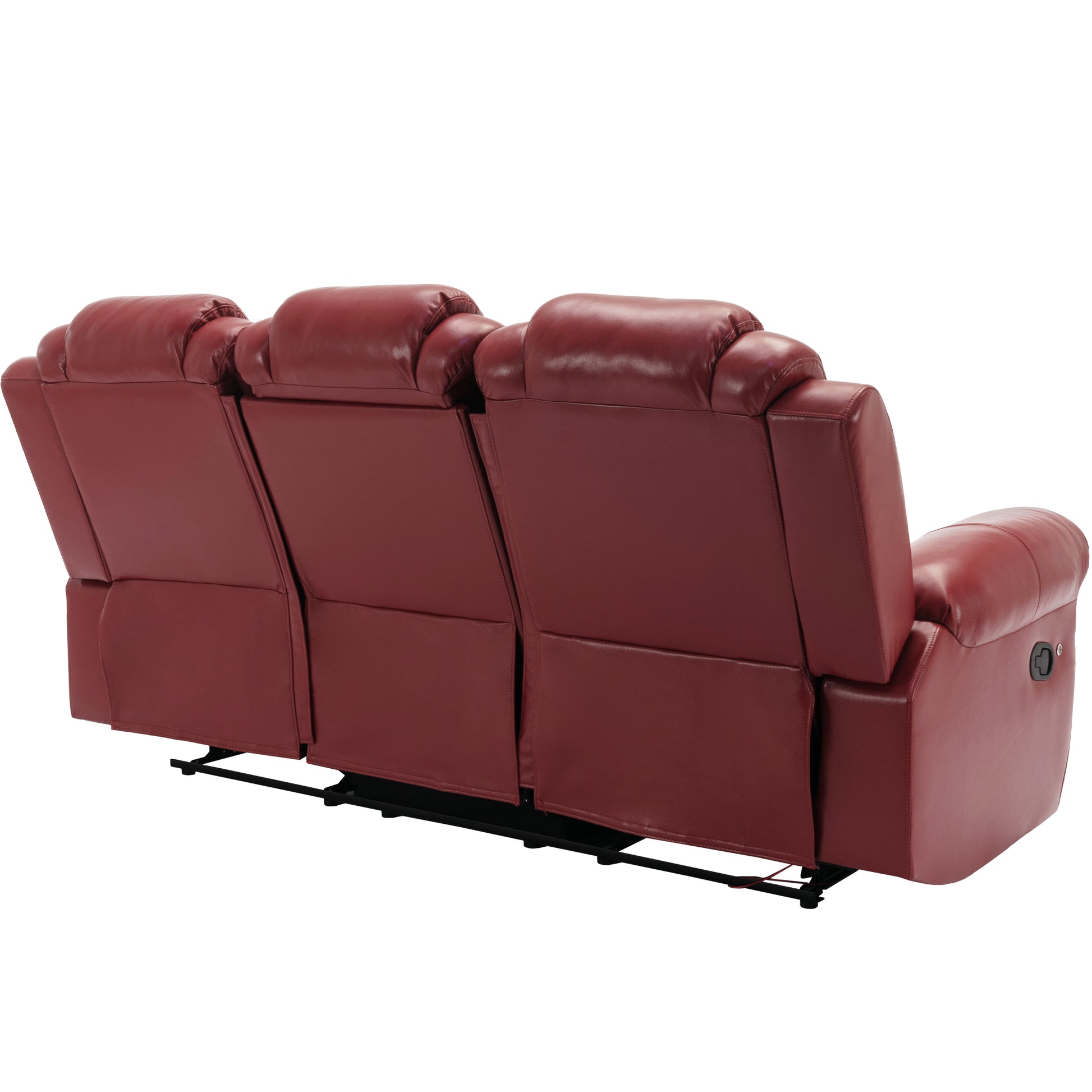 3 Pieces Recliner Sofa Sets Home Theater Seating Manual Recliner Chair With Center Console And Led Light Strip For Living Room, Wine Red Wine Red Foam Faux Leather