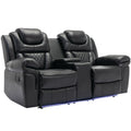 Home Theater Seating Manual Recliner Loveseat With Hide Away Storage, Cup Holders And Led Light Strip For Living Room, Black Black Foam Faux Leather