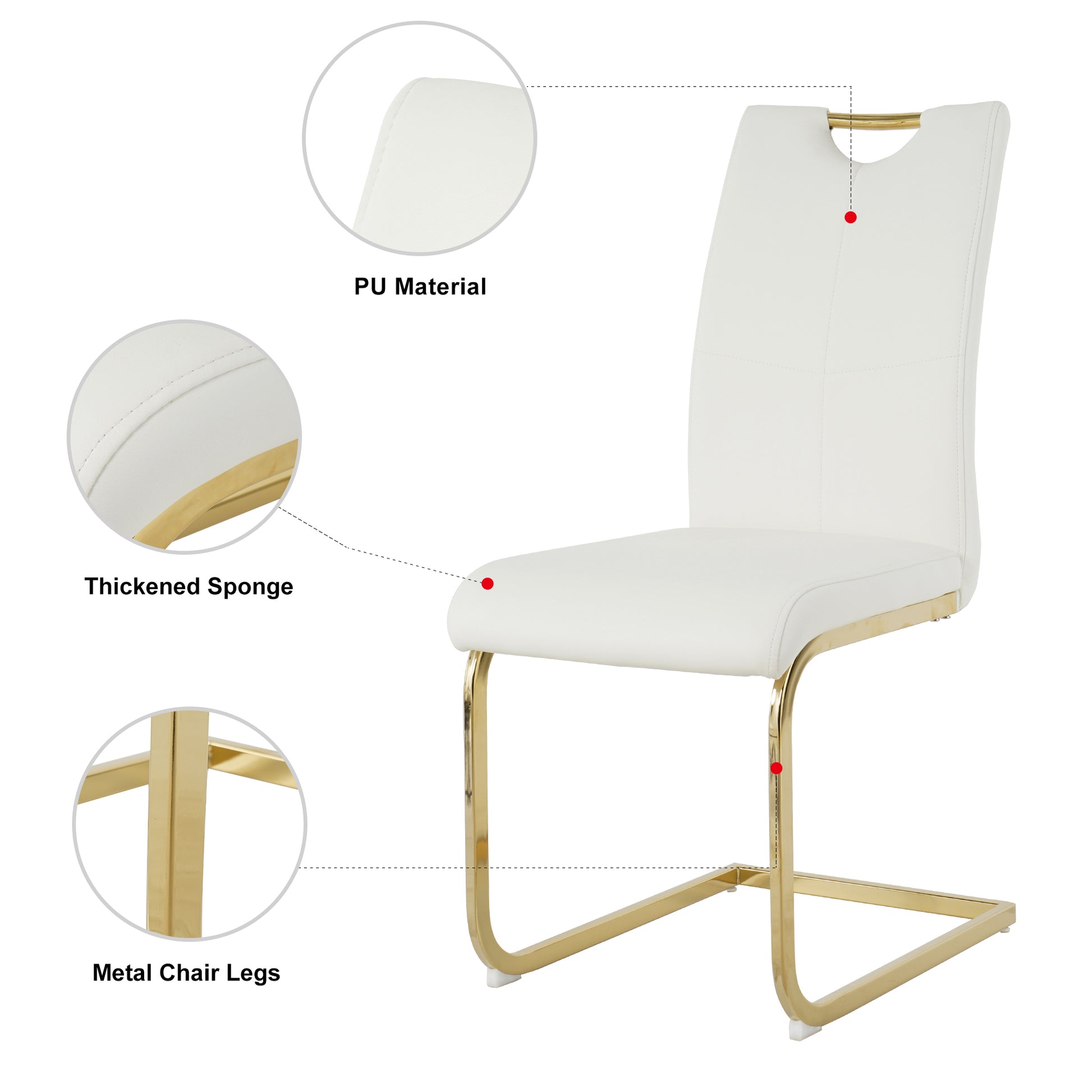 Modern Dining Chairs With Faux Leather Padded Seat Dining Living Room Chairs Upholstered Chair With Gold Metal Legs Design For Kitchen, Living, Bedroom, Dining Room Side Chairs Set Of 2 White Gold