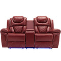 Home Theater Seating Manual Recliner Loveseat With Hide Away Storage, Cup Holders And Led Light Strip For Living Room, Wind Red Red Foam Faux Leather