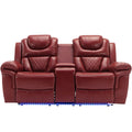 3 Pieces Recliner Sofa Sets Home Theater Seating Manual Recliner Chair With Center Console And Led Light Strip For Living Room, Wine Red Wine Red Foam Faux Leather