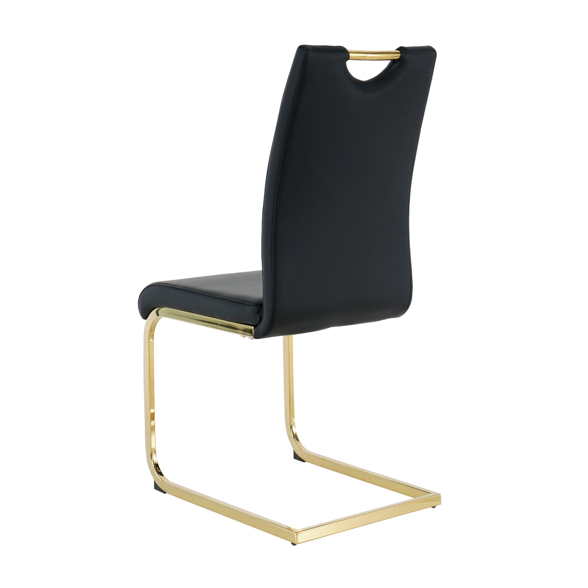Modern Style Glass Dining Table, Elegant Transparent Design, Solid Support Base, Black Dining Chair Set, Gold Plated Chair Legs, Suitable For Restaurant Kitchen Use Set Of 5 Black Gold Seats 4 Mdf Glass