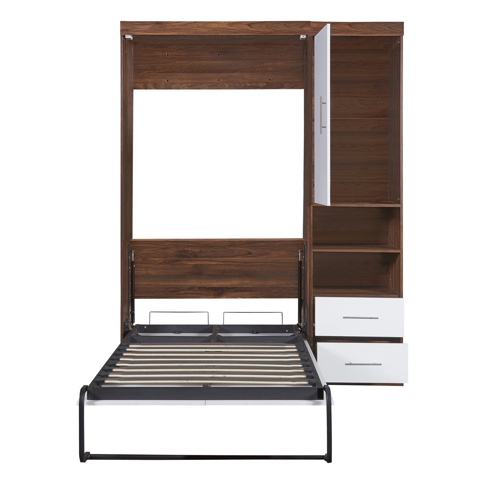 Twin Size Murphy Bed Wall Bed With Cabinet,White Twin White Solid Wood Mdf