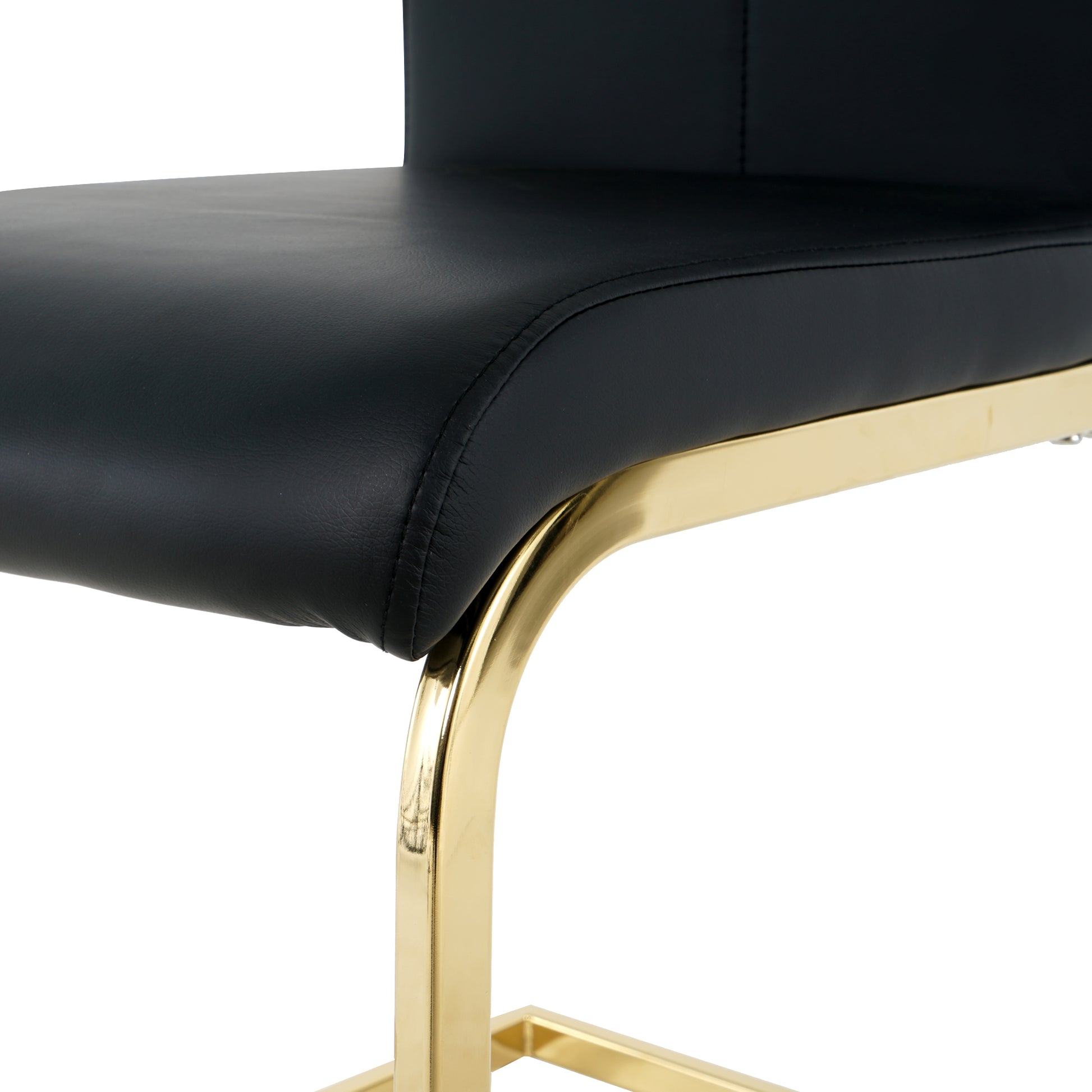 Modern Dining Table With Pu Cushion Seat Dining Chair Living Room Chair Upholstered Chair With Gold Plated Leg Leg Design, Kitchen, Living Room, Bedroom, Dining Room Side Chair Set Of 6 Black Gold Metal