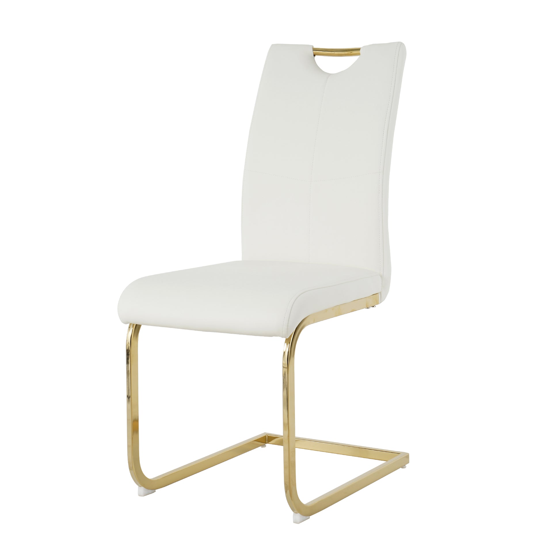 Modern Style Glass Dining Table, Elegant Transparent Design, Solid Support Base, White Dining Chair Set, Gold Plated Legs, Suitable For Restaurant Kitchen Use Set Of 5 White Gold Seats 4 Mdf Glass
