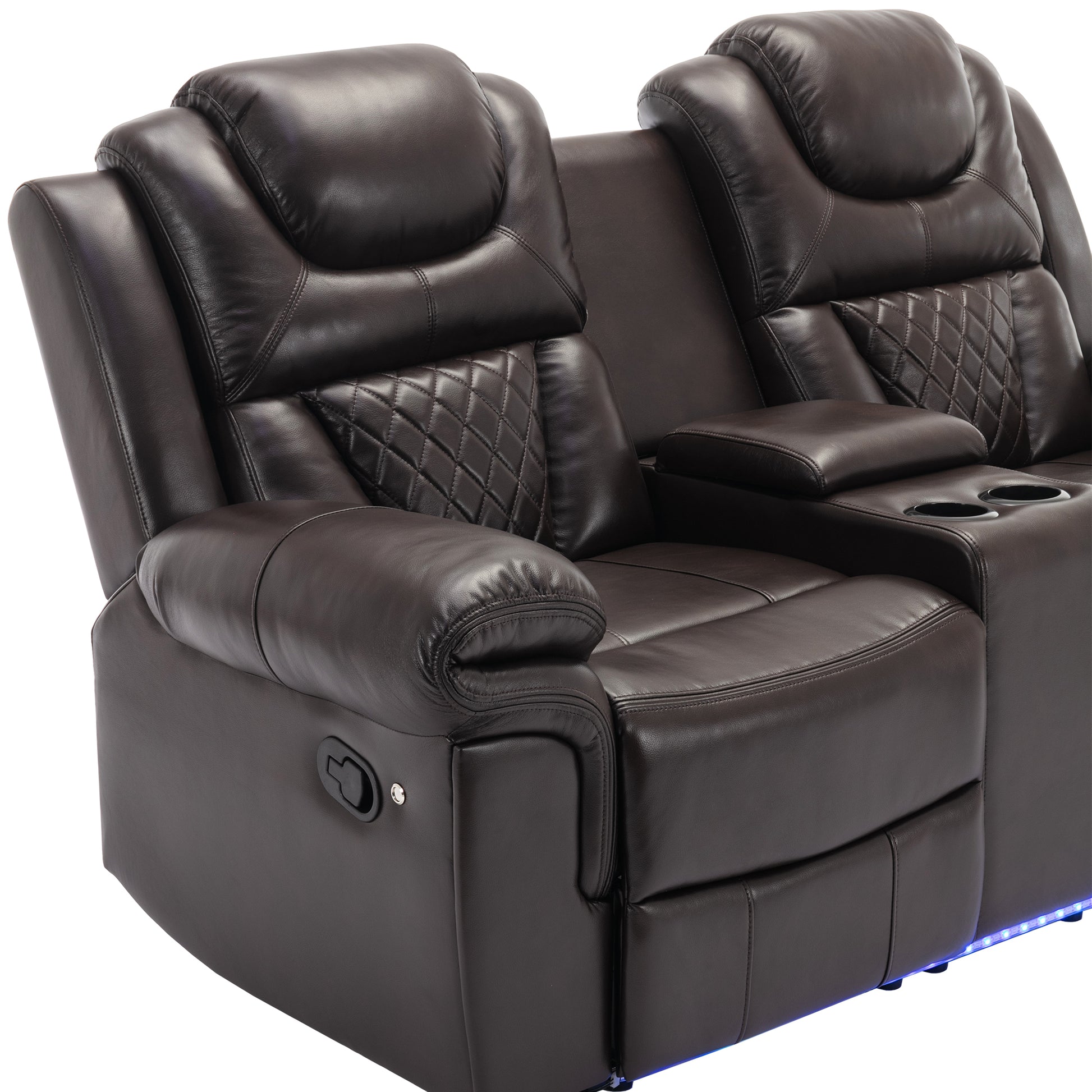 Home Theater Seating Manual Recliner Loveseat With Hide Away Storage, Cup Holders And Led Light Strip For Living Room, Brown Brown Foam Faux Leather