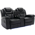 Home Theater Seating Manual Recliner Loveseat With Hide Away Storage, Cup Holders And Led Light Strip For Living Room, Black Black Foam Faux Leather