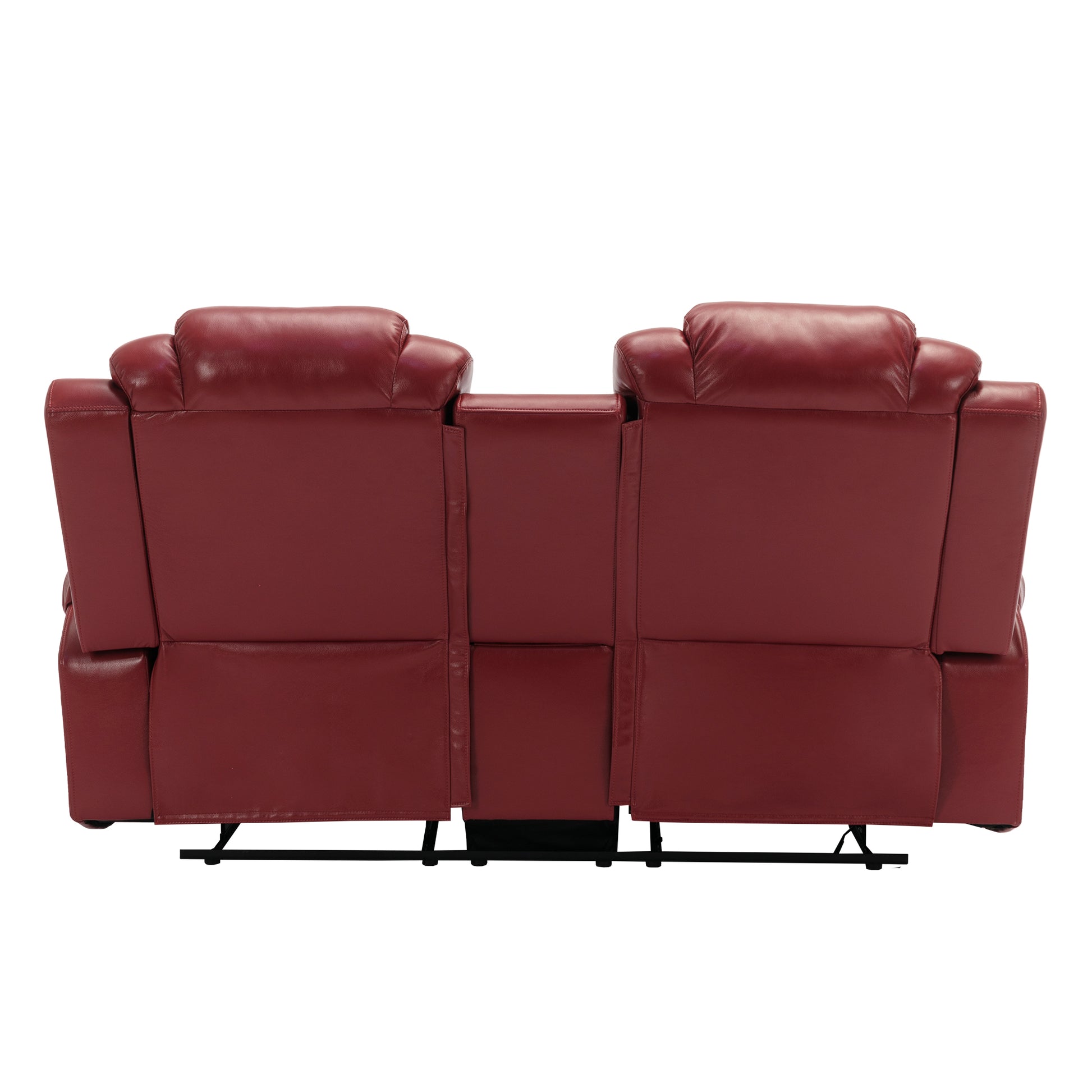 Home Theater Seating Manual Recliner Loveseat With Hide Away Storage, Cup Holders And Led Light Strip For Living Room, Wind Red Red Foam Faux Leather