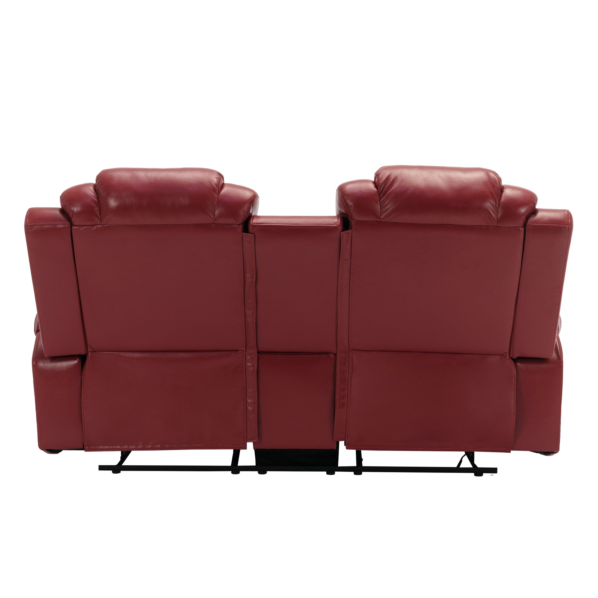 3 Pieces Recliner Sofa Sets Home Theater Seating Manual Recliner Chair With Center Console And Led Light Strip For Living Room, Wine Red Wine Red Foam Faux Leather