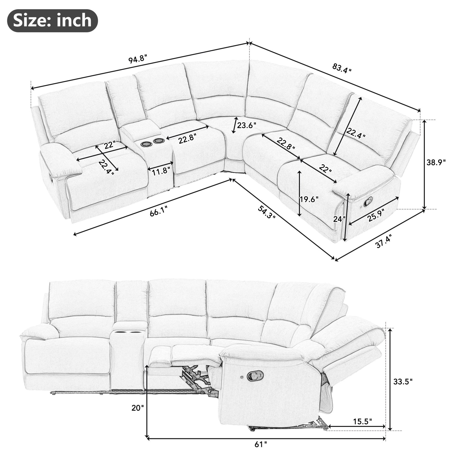 94.8" Modern Manual Reclining Living Room Furniture Set With Usb Ports, Hidden Storage, Led Light Strip And 2 Cup Holders, Cream Cream Foam Velvet