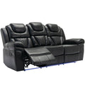 Home Theater Seating Manual Recliner Chair With Center Console And Led Light Strip For Living Room, Black Black Foam Faux Leather