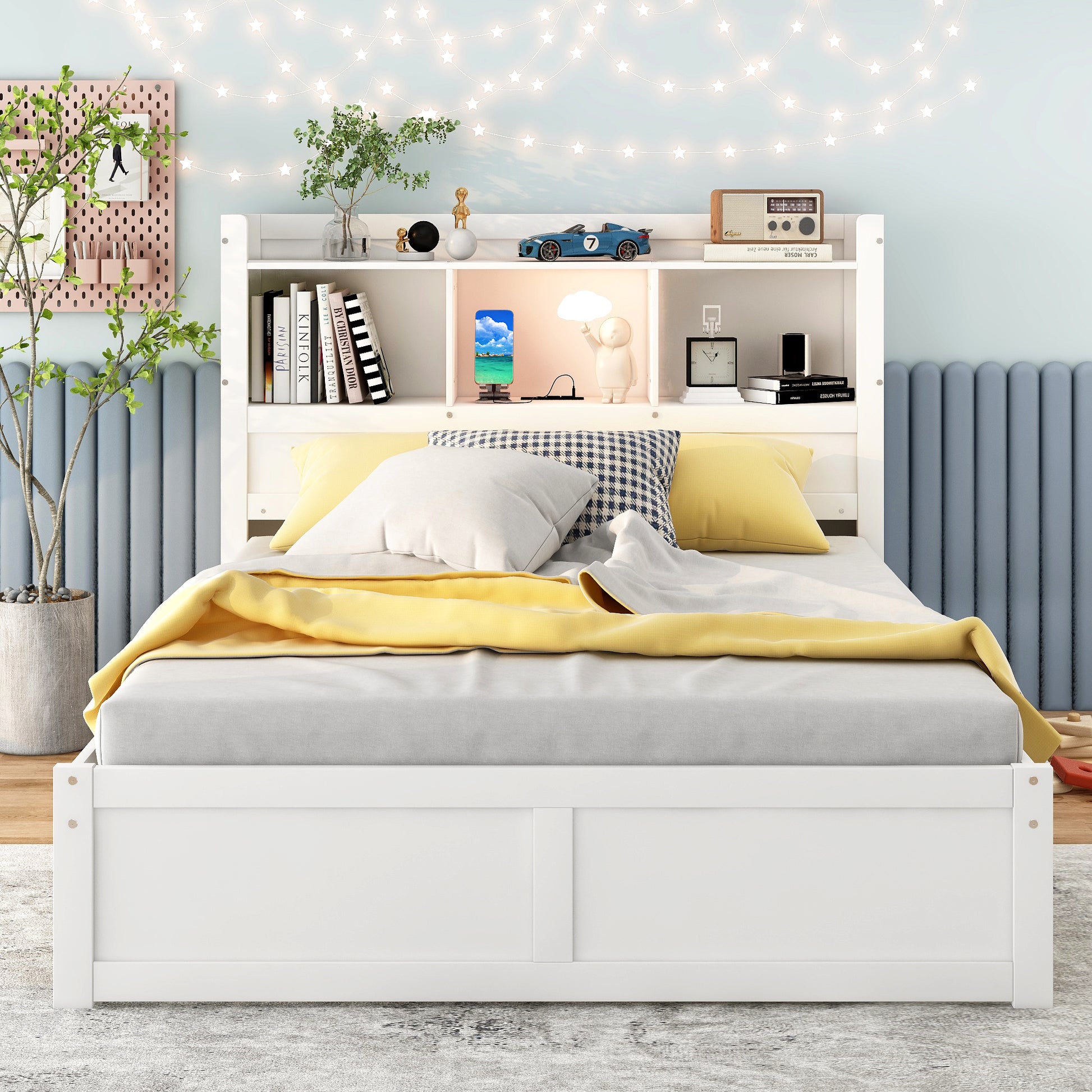 Full Size Storage Platform Bed With Pull Out Shelves, Twin Size Trundle And 2 Drawers, White Box Spring Not Required Full White Wood Bedroom Bed Frame Solid Wood Mdf