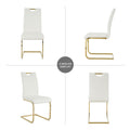 Modern Style Glass Dining Table, Elegant Transparent Design, Solid Support Base, White Dining Chair Set, Gold Plated Legs, Suitable For Restaurant Kitchen Use Set Of 5 White Gold Seats 4 Mdf Glass
