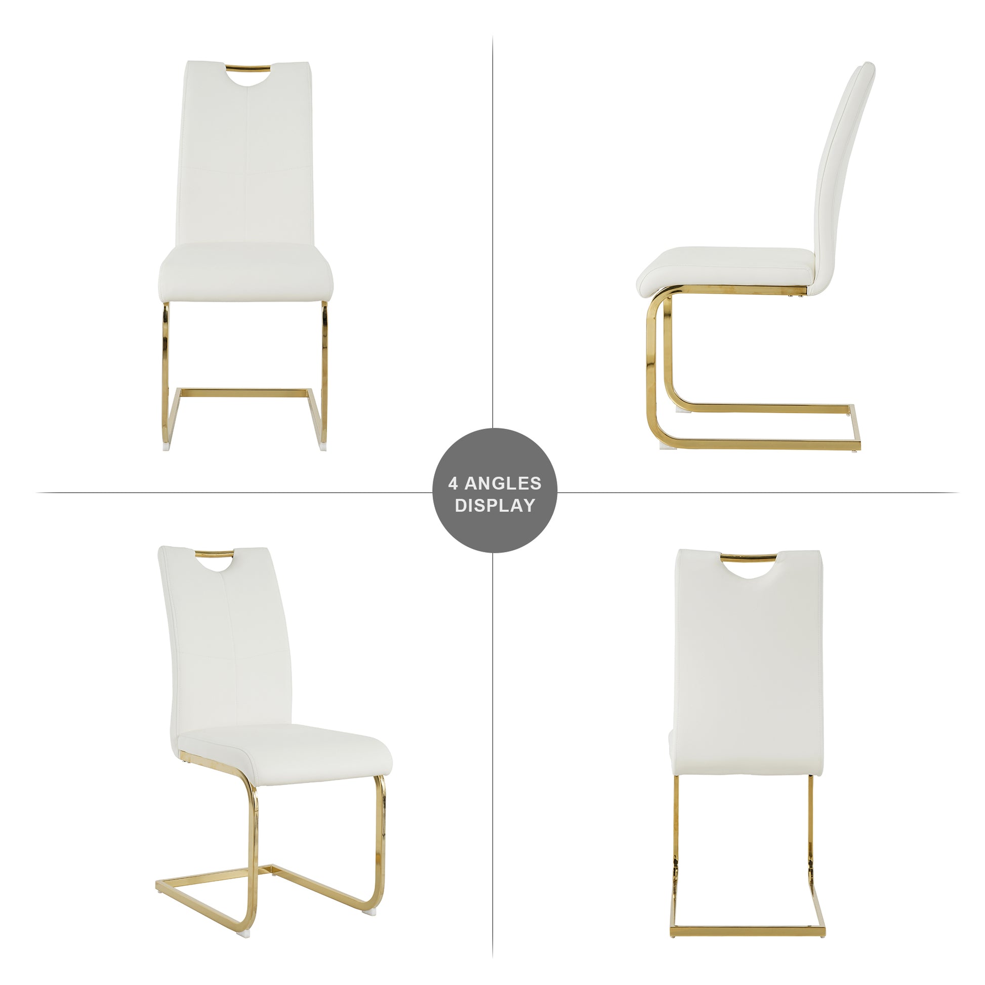 Modern Style Glass Dining Table, Elegant Transparent Design, Solid Support Base, White Dining Chair Set, Gold Plated Legs, Suitable For Restaurant Kitchen Use Set Of 5 White Gold Seats 4 Mdf Glass