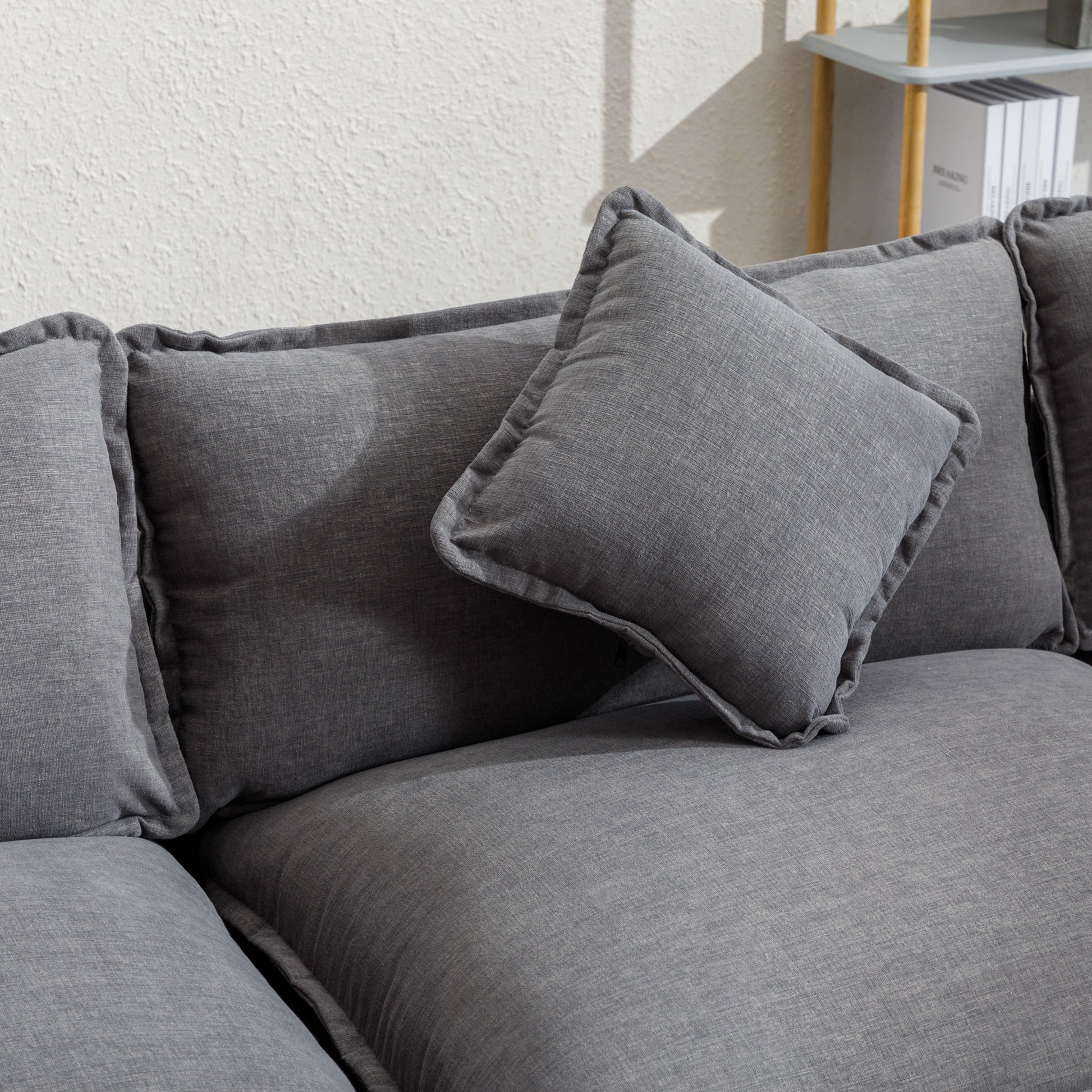 112.2" L Shape Chenille Upholstered Sofa For Living Room Modern Luxury Sofa Couch With Ottoman, 5 Pillows, Gray Gray Foam 4 Seat