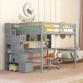 Full Size Loft Bed With Built In Desk, Bookshelves And Storage Staircase,Grey Old Sku:W504S00109 Full Grey Pine