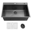 33X22 Inch Gunmetal Black Topmount 18 Gauge 304 Stainless Steel Kitchen Sink Gunmetal Black Stainless Steel