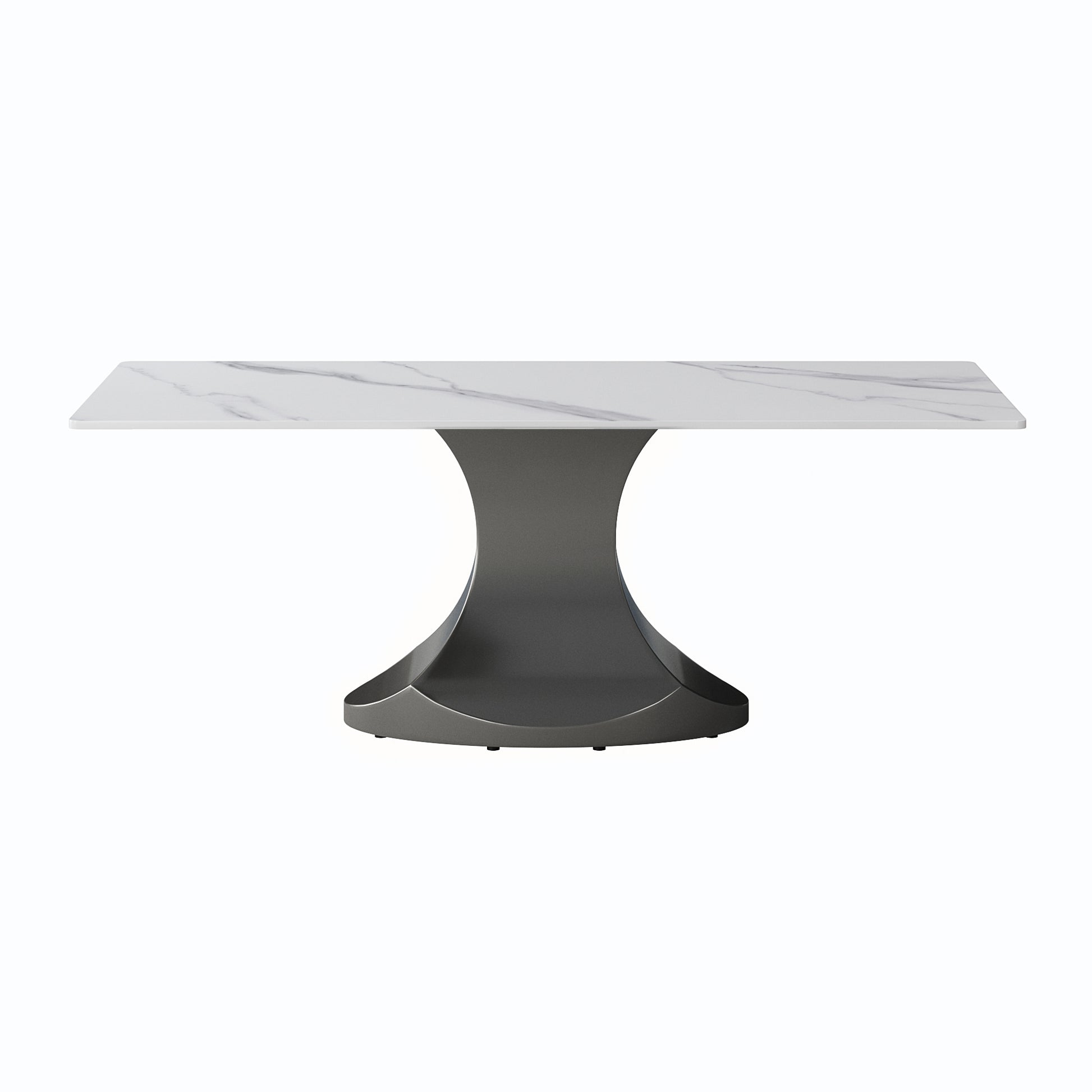 78.74 "Modern Artificial Stone White Panel Gray Stainless Steel Curved Legs Can Accommodate 8 People White Gray Dining Room Metal Sintered Stone