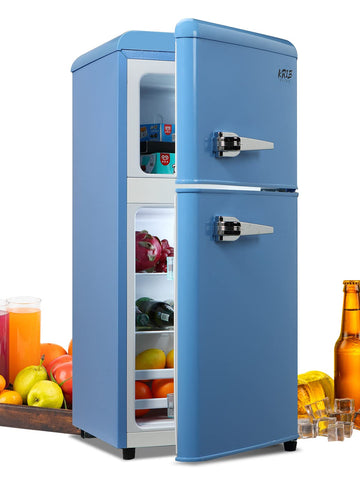 3.5 Cu.Ft Compact Refrigerator, Retro Mini Fridge With Freezer, Small Drink Chiller With 2 Door Adjustable Mechanical Thermostat For Home, Office,Dorm Or Rv Blue Blue Abs Steel Q235