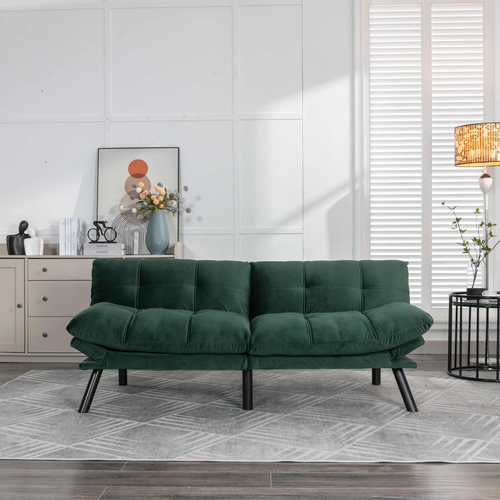 Emerald Convertible Folding Modern Sofa Bed Twin Emerald White Primary Living Space Modern Pine Foam Upholstered