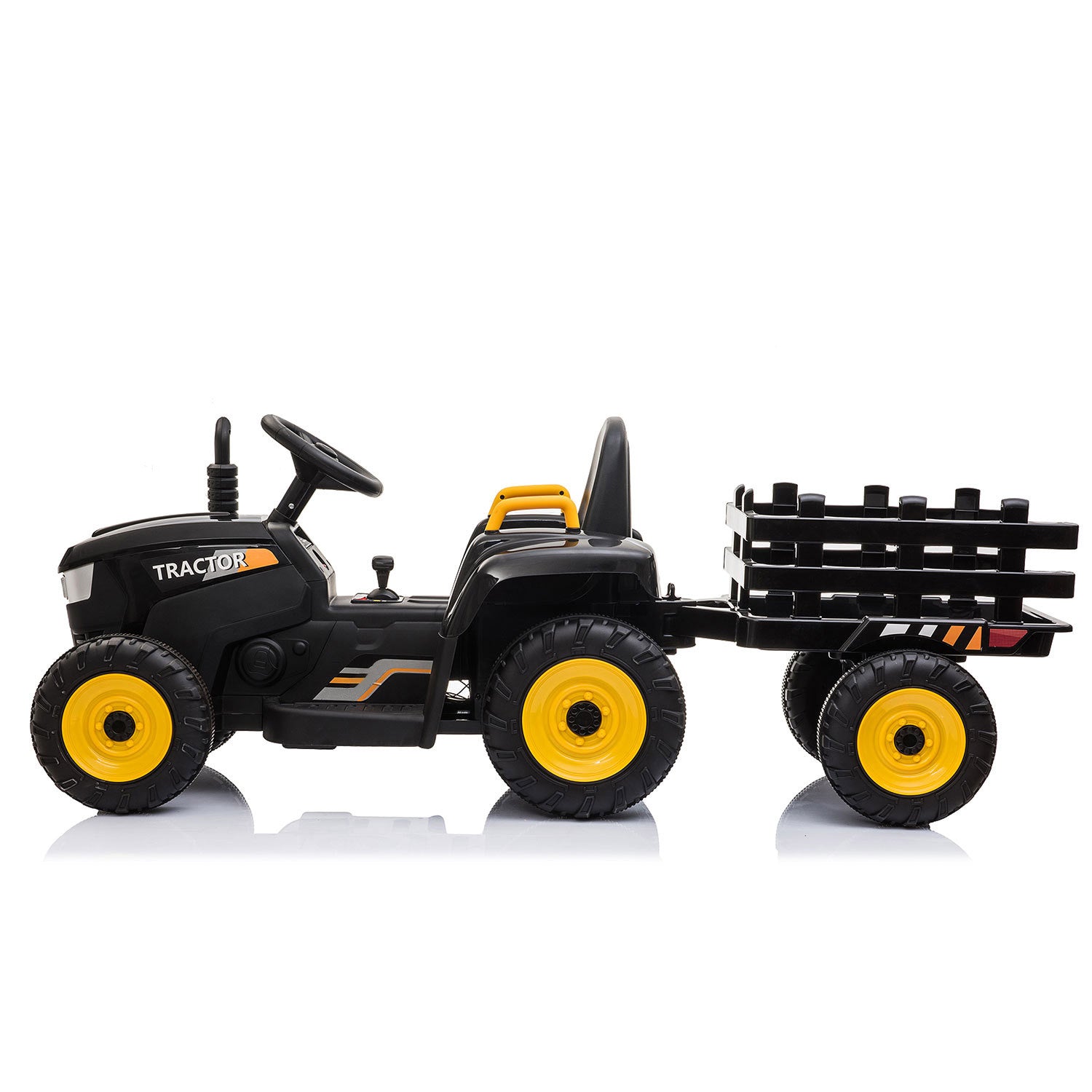 12V Kids Ride On Tractor With Trailer, Battery Powered Electric Car W Music, Usb, Music, Led Lights, Vehicle Toy For 3 To 6 Ages, Black Black Polypropylene