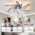 30.7In Ceiling Fan With Lights, Remote Control 3 Color Temperatures,6 Gear Wind Speed Fan Light Black Modern Acrylic