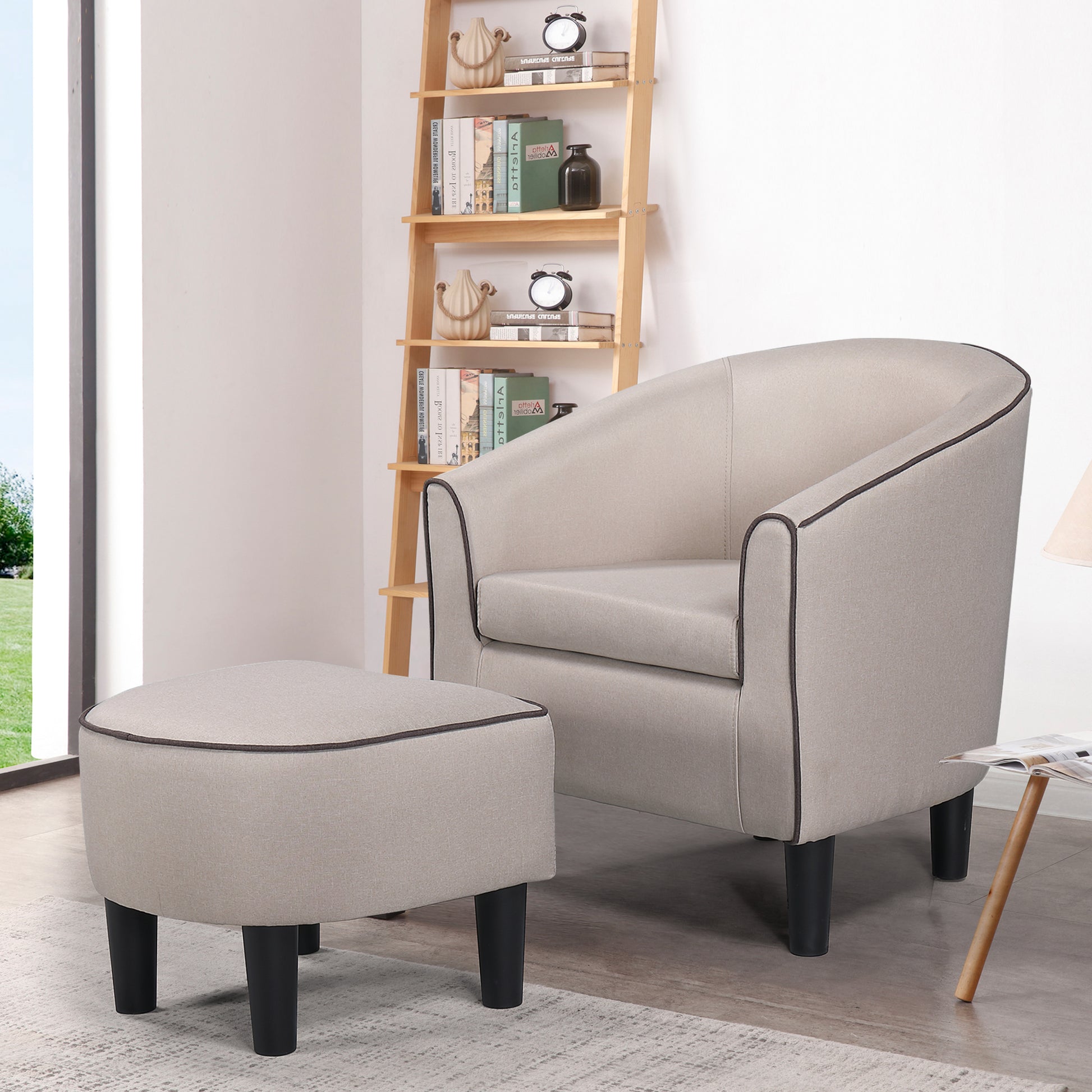 Jst Accent Chair With Ottoman, Modern Accent Arm Chair With Footrest, Suit For Living Room Bedroom Small Spaces Apartment Office Fabric Beige Beige Brown Carbon Fiber