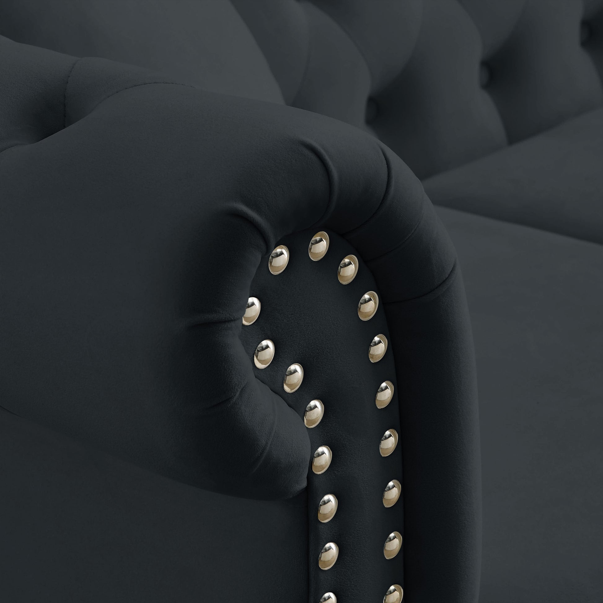 58.8" Chesterfield Sofa Black Velvet For Living Room, 2 Seater Sofa Tufted Couch With Rolled Arms And For Living Room, Bedroom, Office, Apartment, Two Pillows Black Foam Velvet